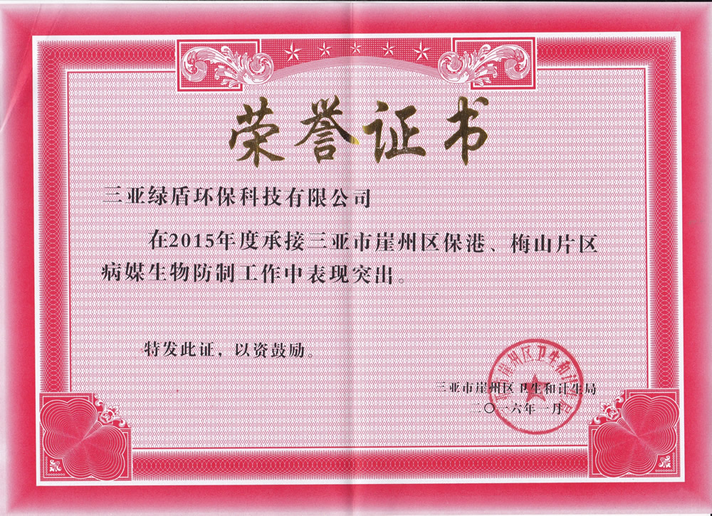 2015年政府頒發的榮譽證書